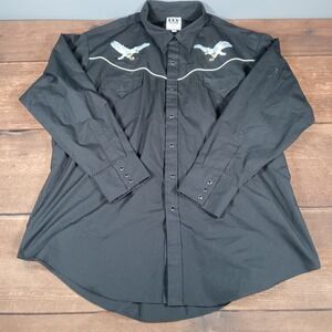 ELY CATTLEMAN Mens Black Eagle Embroidery Western PearlSnap LongSleeve Shirt 2XL